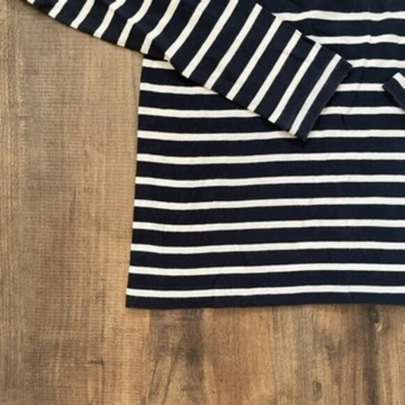 J.Crew Striped Navy White Turtleneck Long Sleeve Top 100% Cotton S - Picture 2 of 6